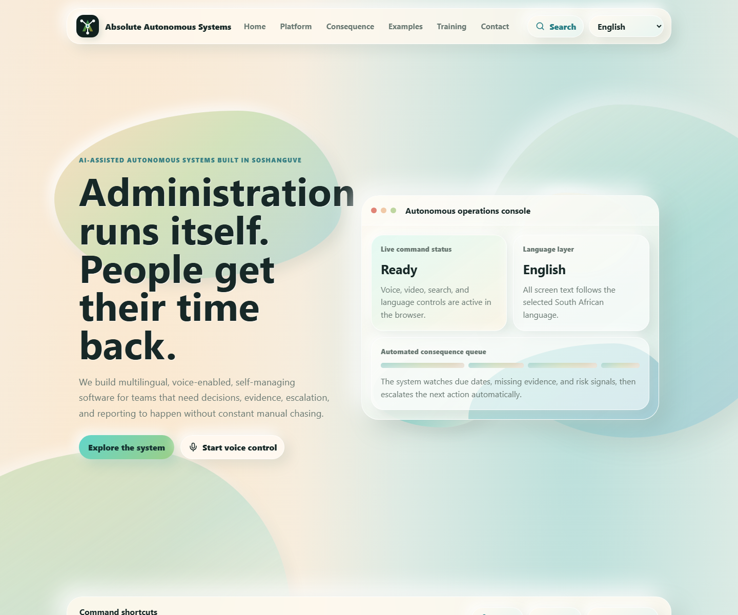 Desktop command console and homepage