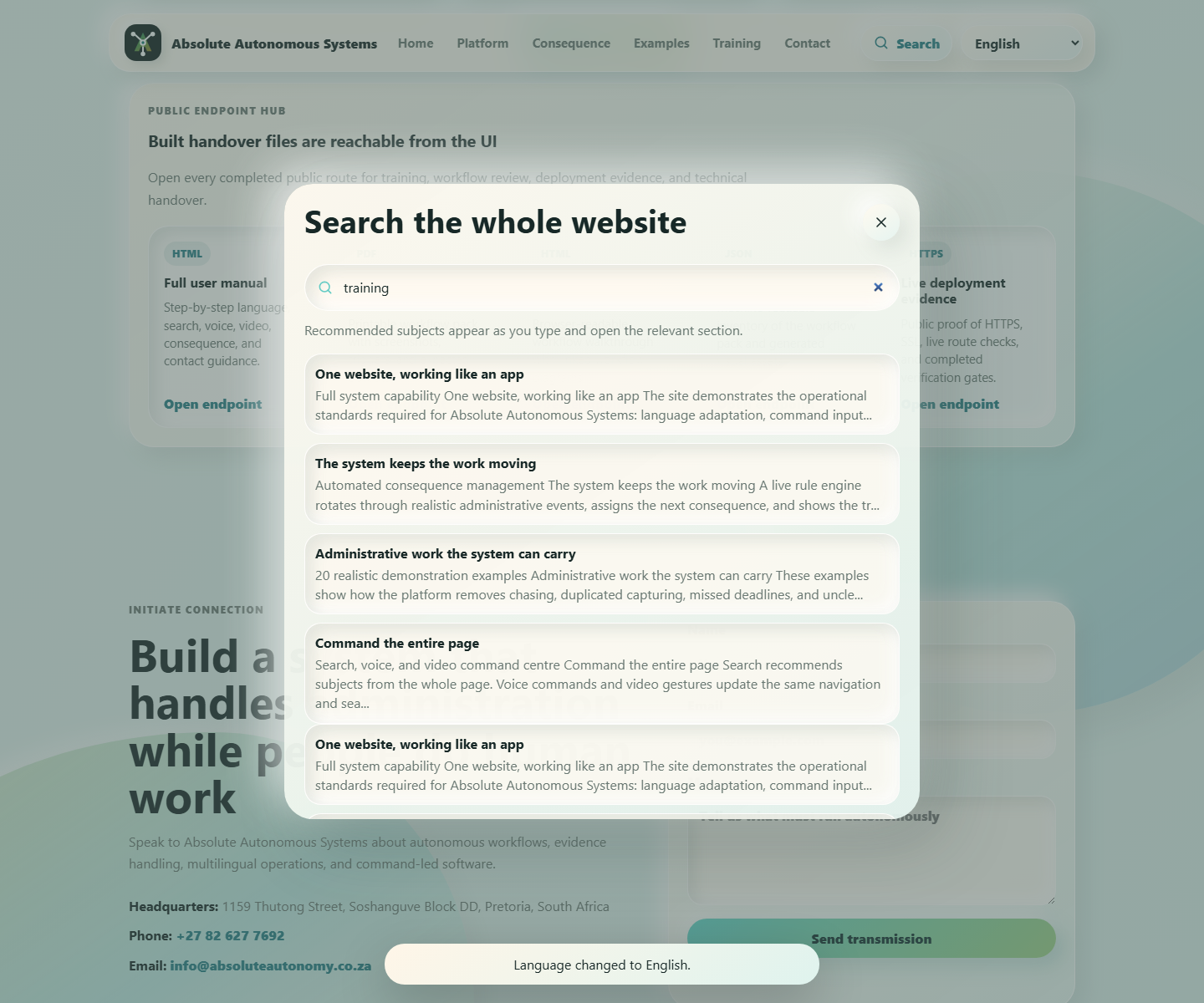 Search panel with recommendations